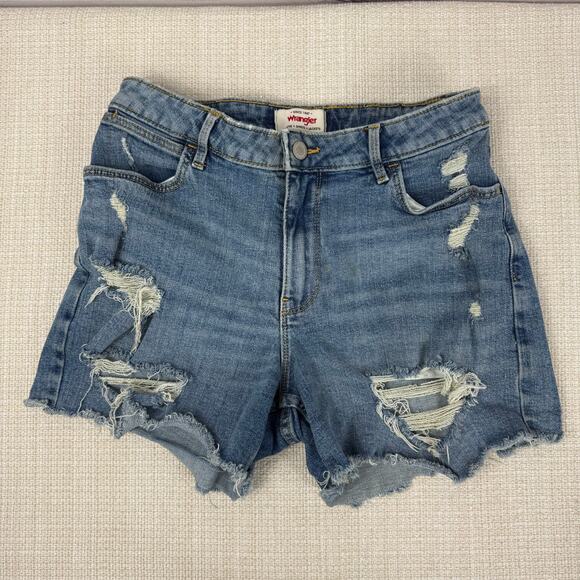 Wrangler Jean Shorts Womens 6 Denim 4" Frayed‎ Destroyed Light Blue Casual - Picture 1 of 11